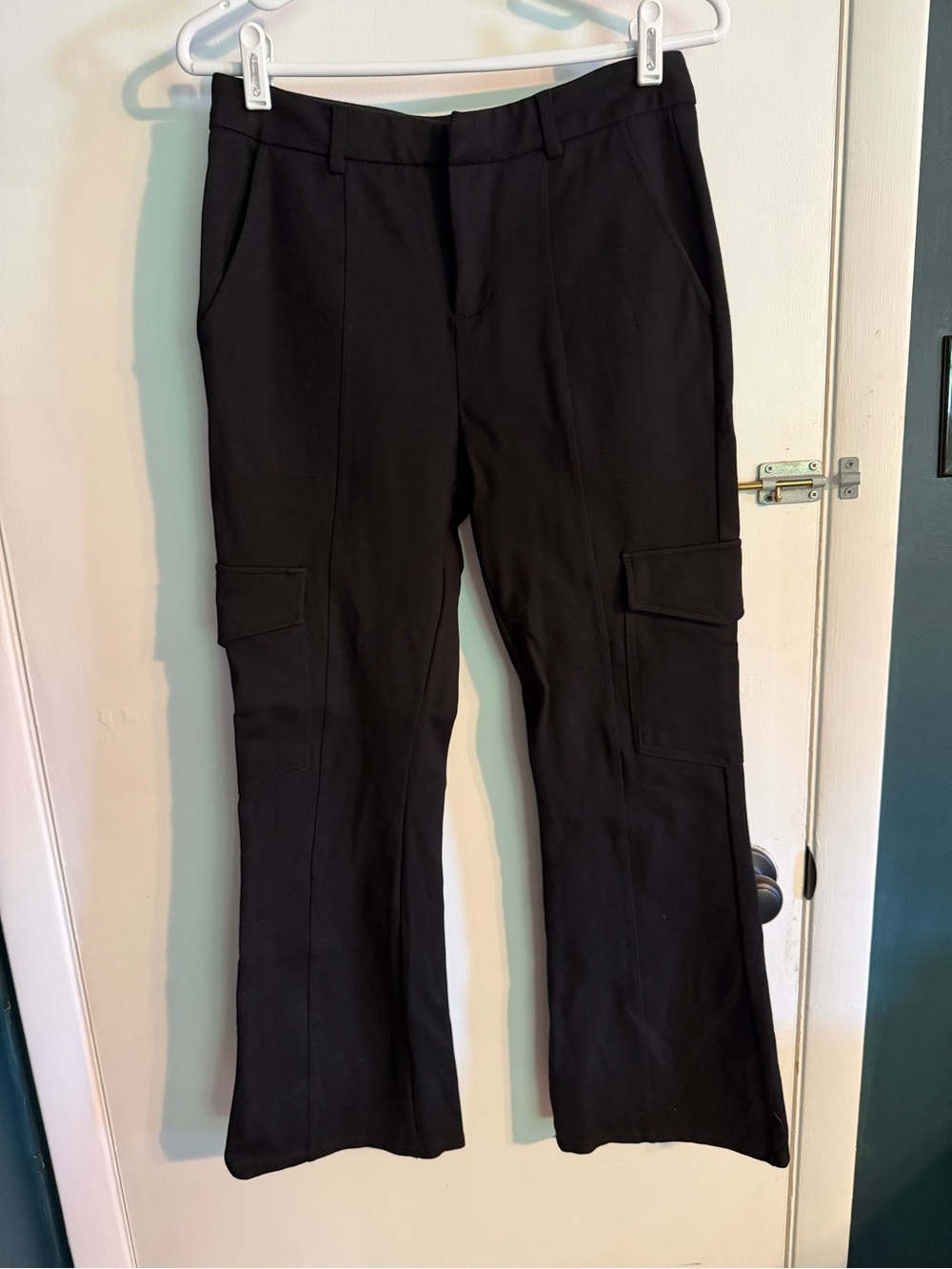 Black Women's Stretch Cargo Flare Pants, Size Medium